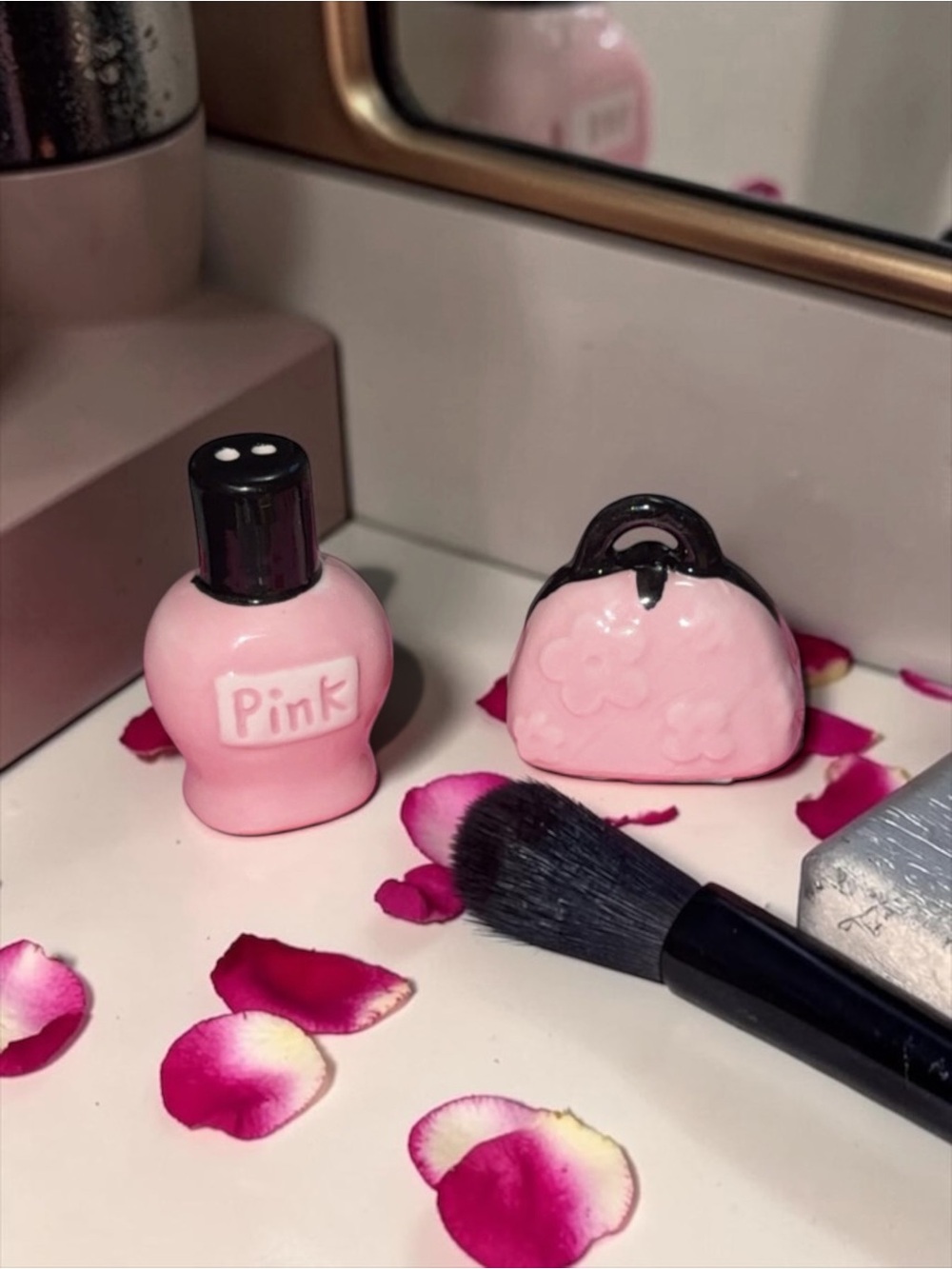 Pink Decorative Vanity Salt & Pepper Shaker Set